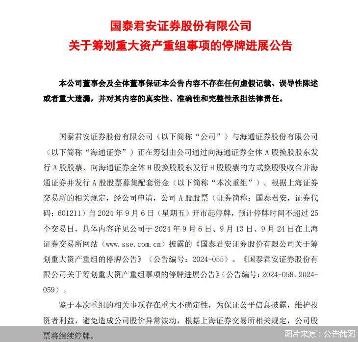 国泰君安证券、海通证券继续停牌